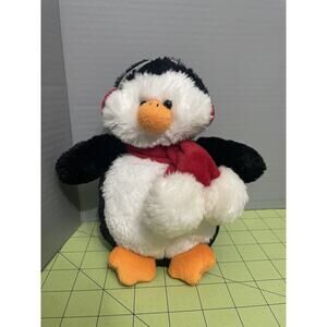Ganz Penguin Bird Bluster Christmas Black White Winter Earmuffs Red Scarf w/ Tag